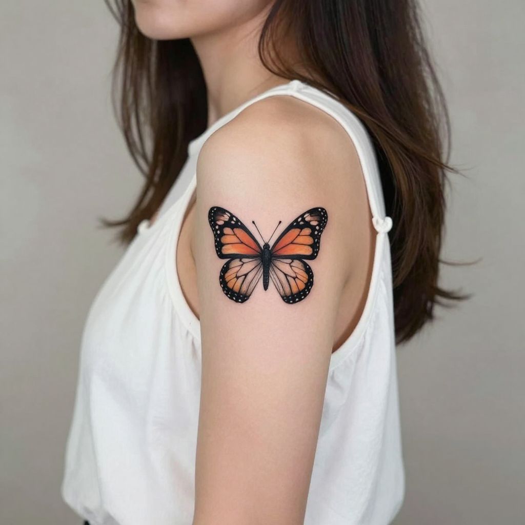 Fine Line Monarch Butterfly tattoo idea