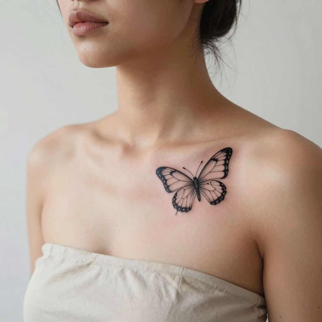 Butterfly With Minimal Heart Detail tattoo idea