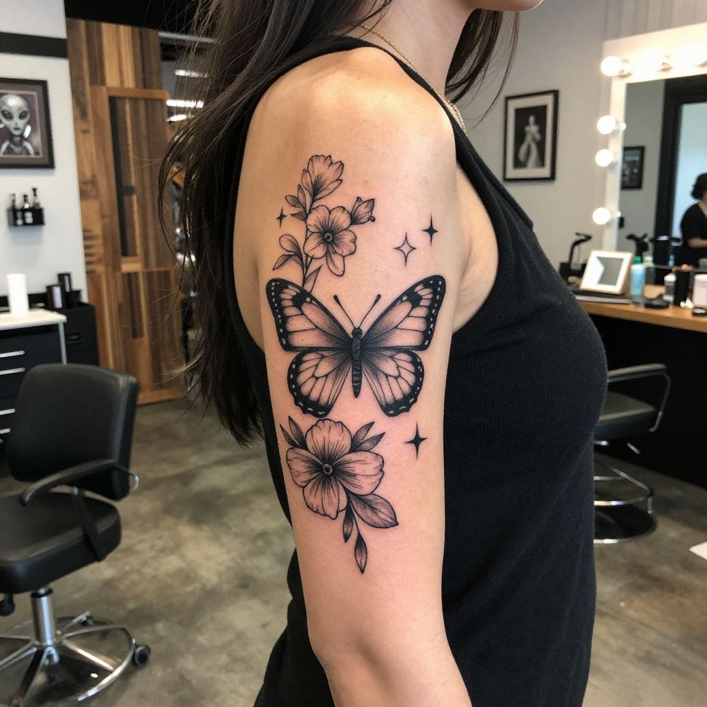 Butterfly Sleeve Accent tattoo idea