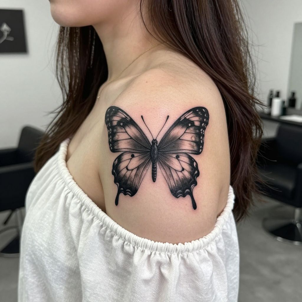 Realistic Butterfly With Open Wings tattoo idea