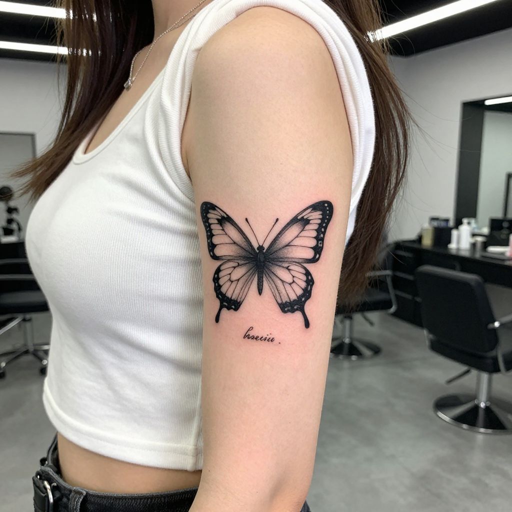 Butterfly With Quote Accent tattoo idea