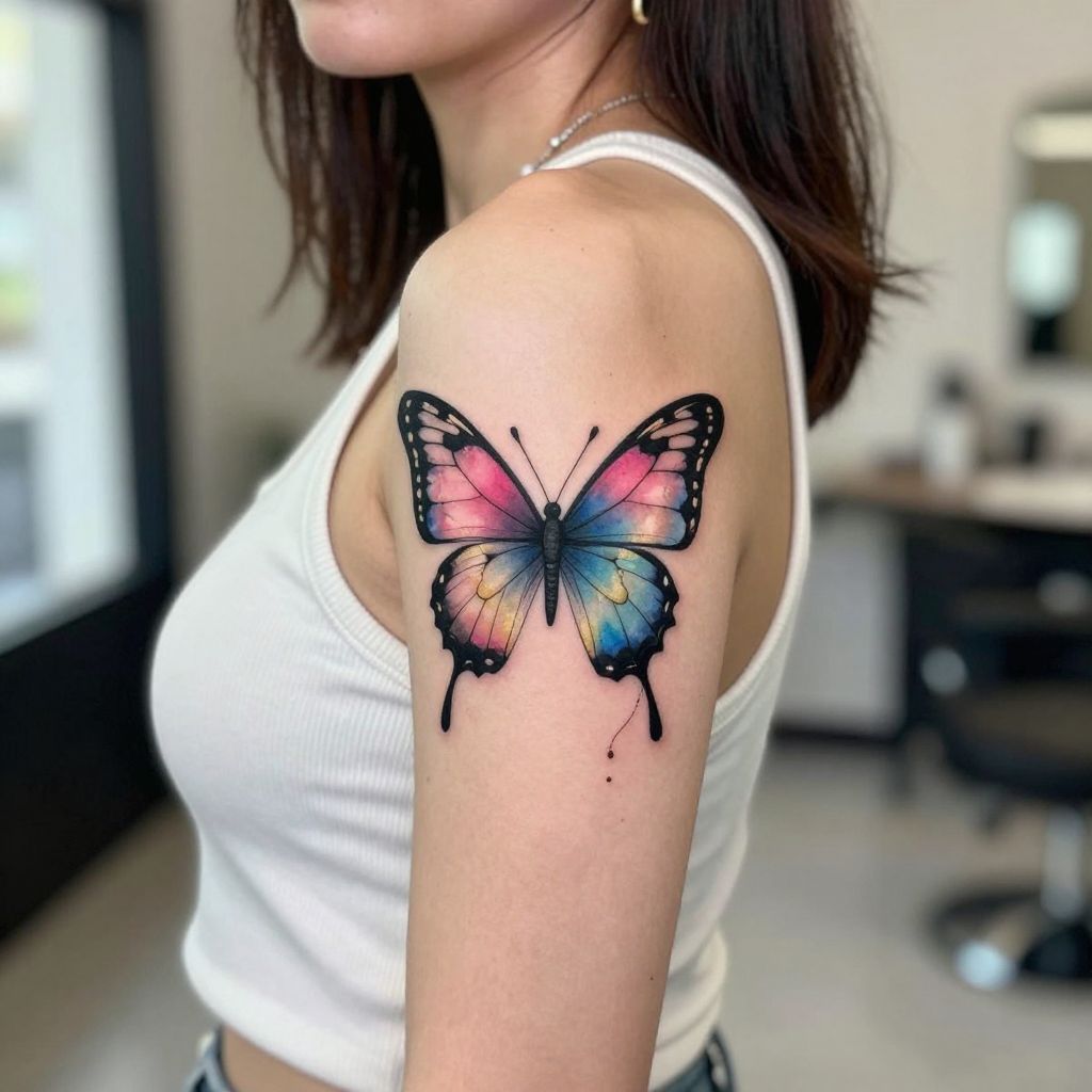 Watercolor Butterfly With Soft Splashes tattoo idea