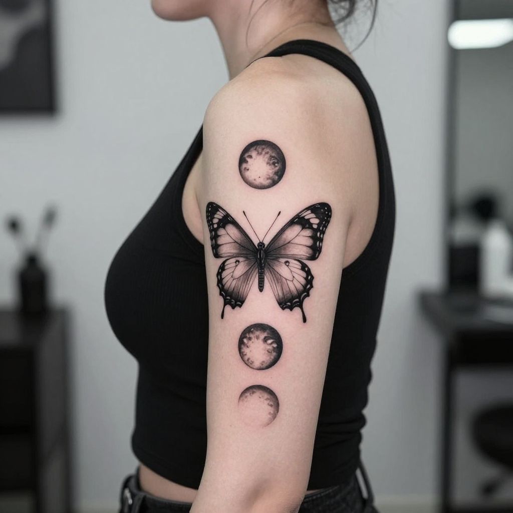 Butterfly With Moon Phases tattoo idea