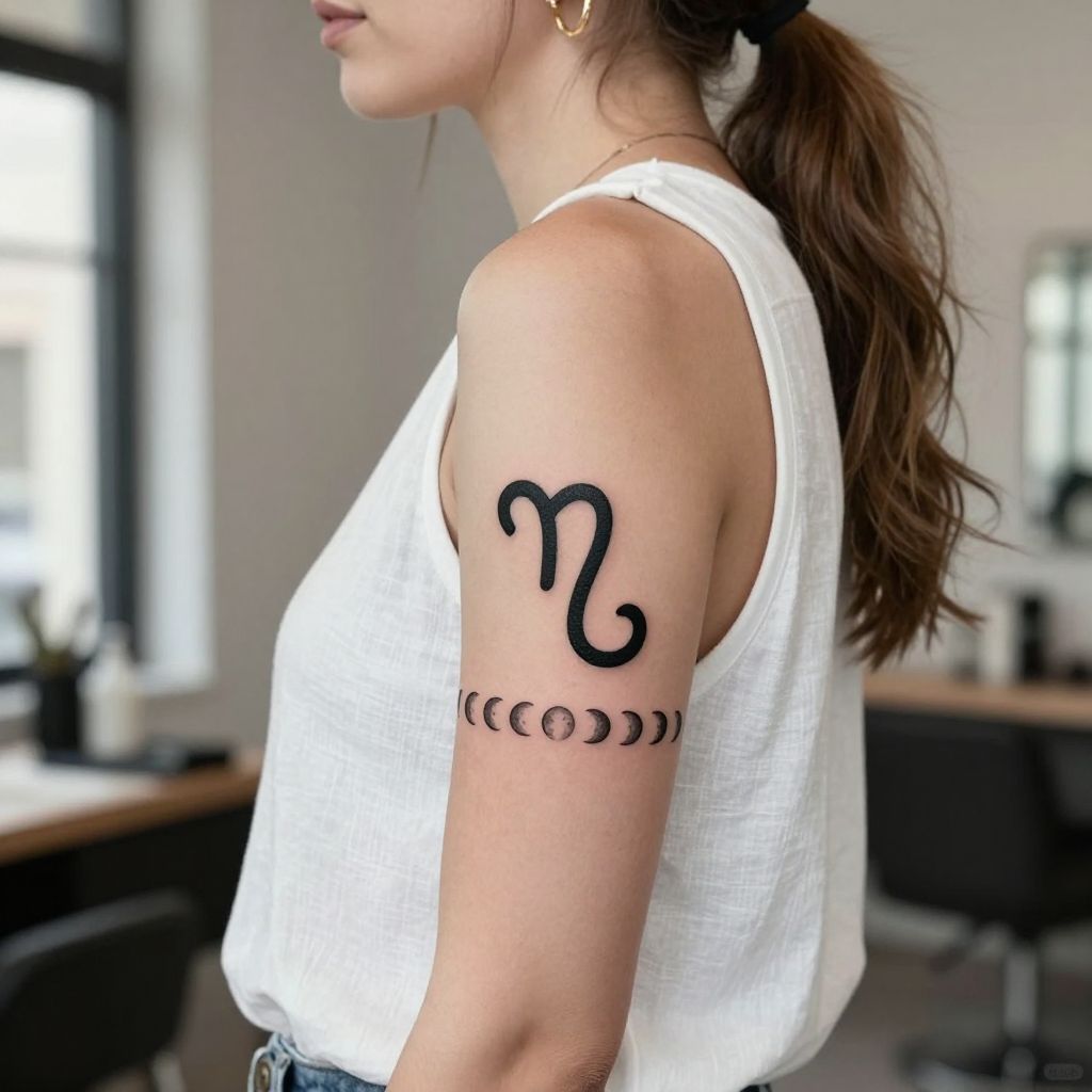 Capricorn Glyph with Moon Phases