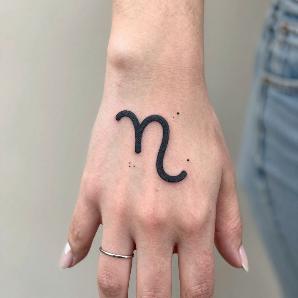 Minimalist Capricorn Symbol with Tiny Stars