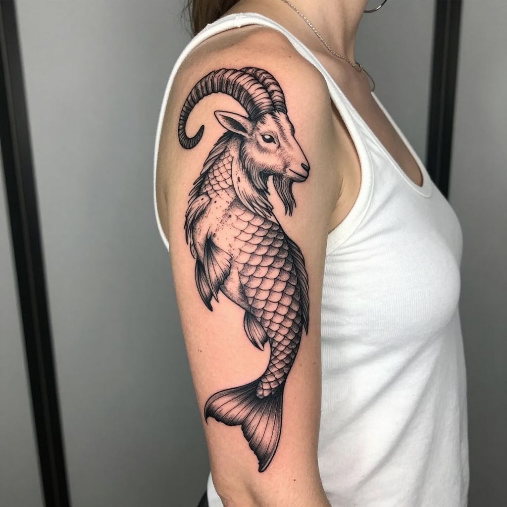 Capricorn Sea-Goat with Nautical Elements