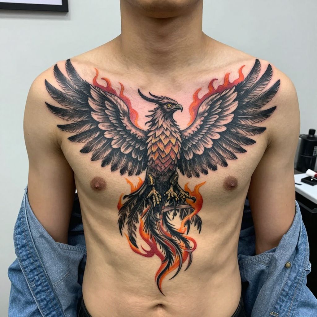 Phoenix rising across the chest