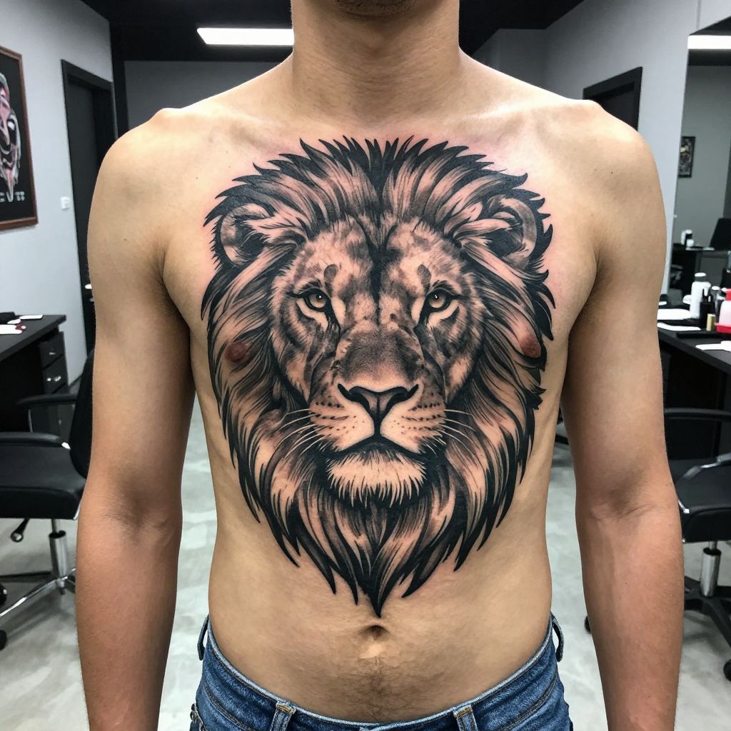 Lion head with flowing mane