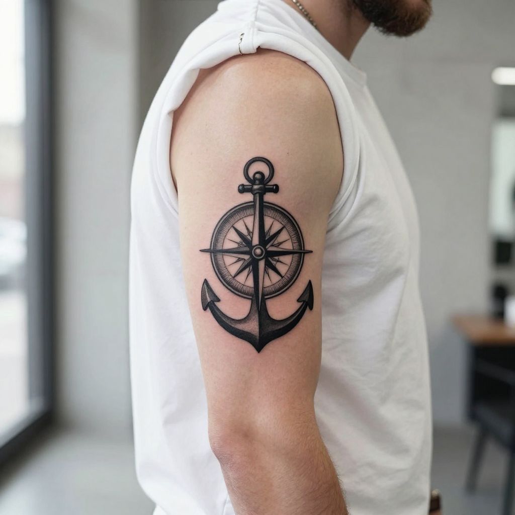 Compass with Anchor tattoo