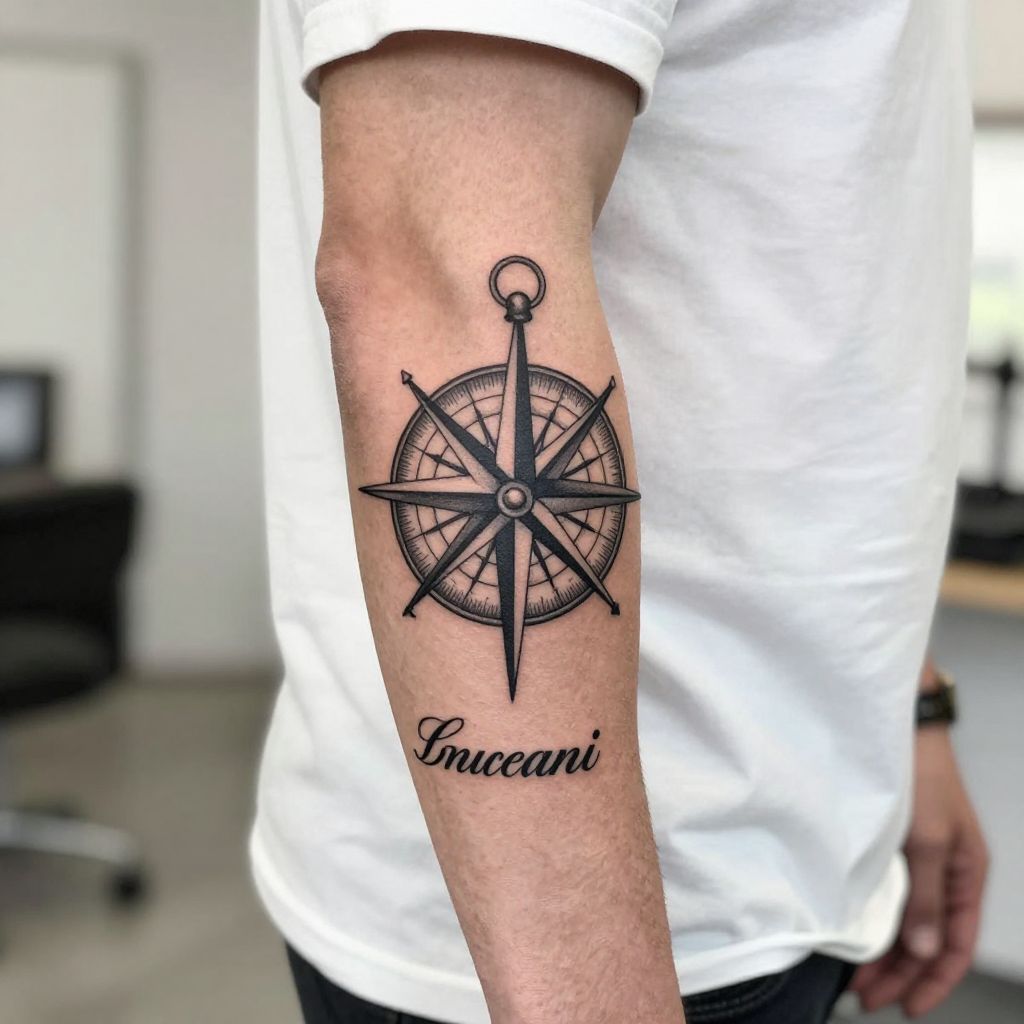 Compass Rose with Script tattoo