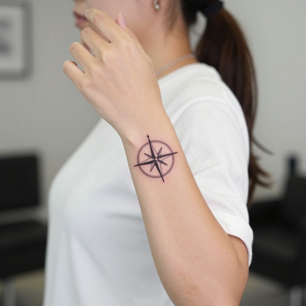 Minimalist Compass Line Art tattoo