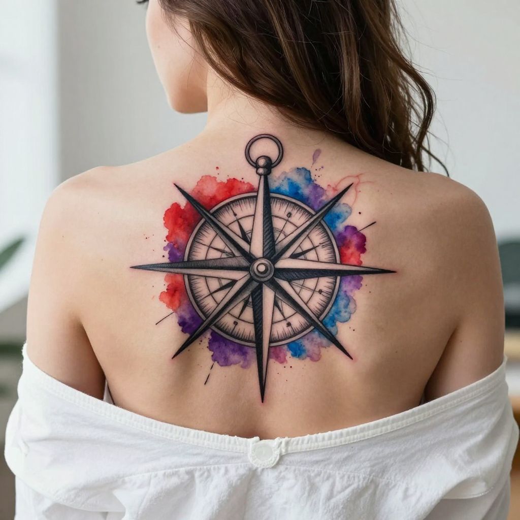 Watercolor Compass Explosion tattoo