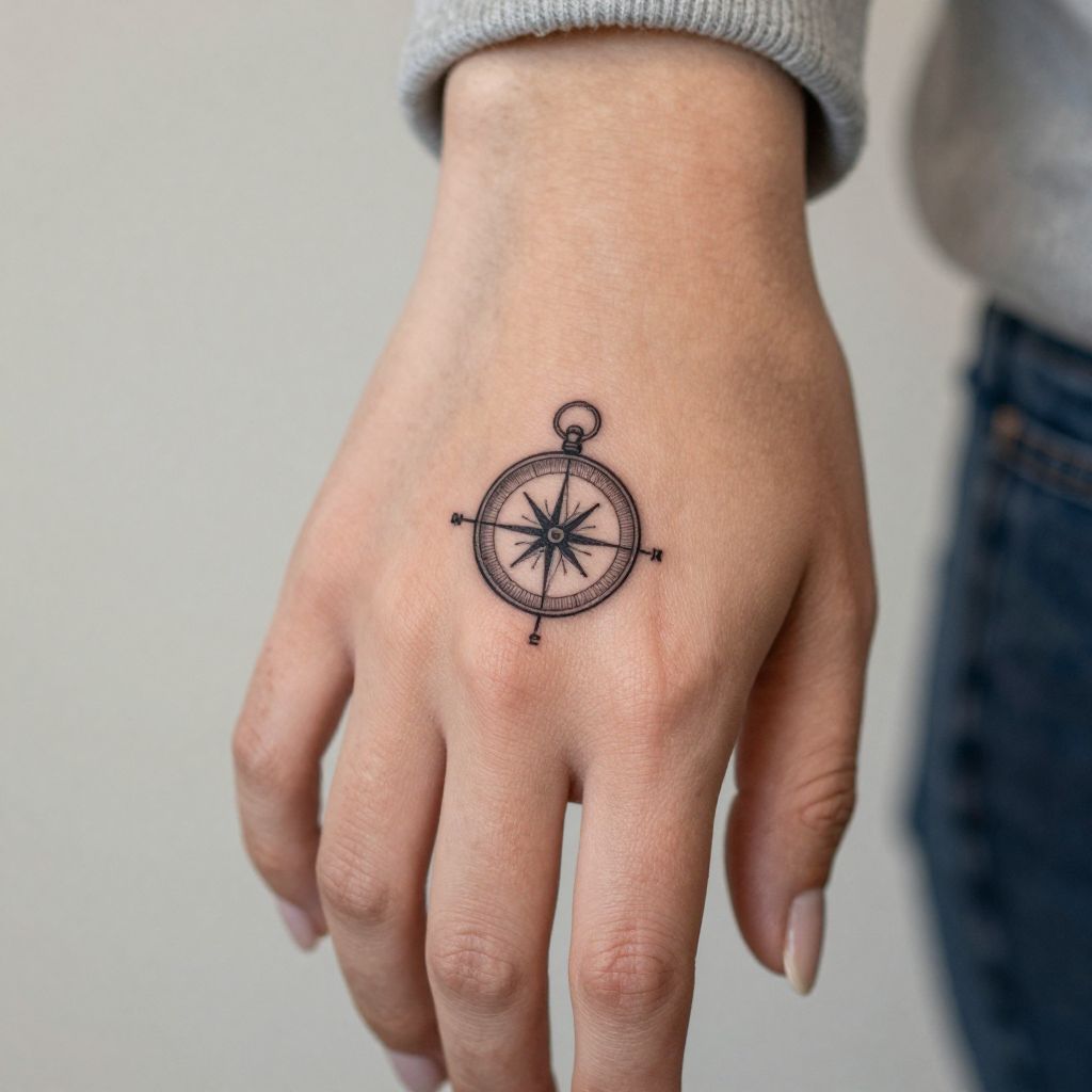 Tiny Compass on the Finger tattoo