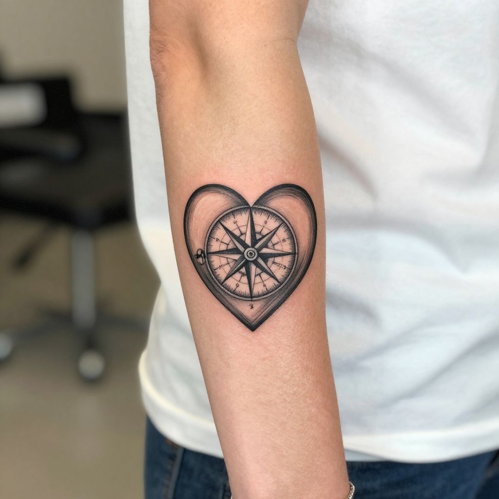 Compass Heart Fusion tattoo