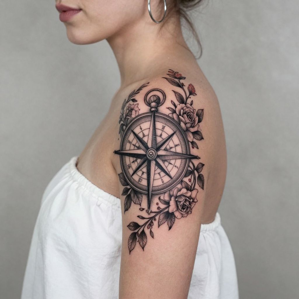 Floral Compass Design tattoo
