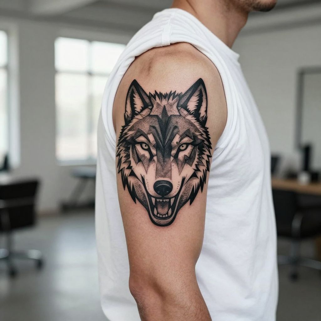 Geometric Wolf Tattoo