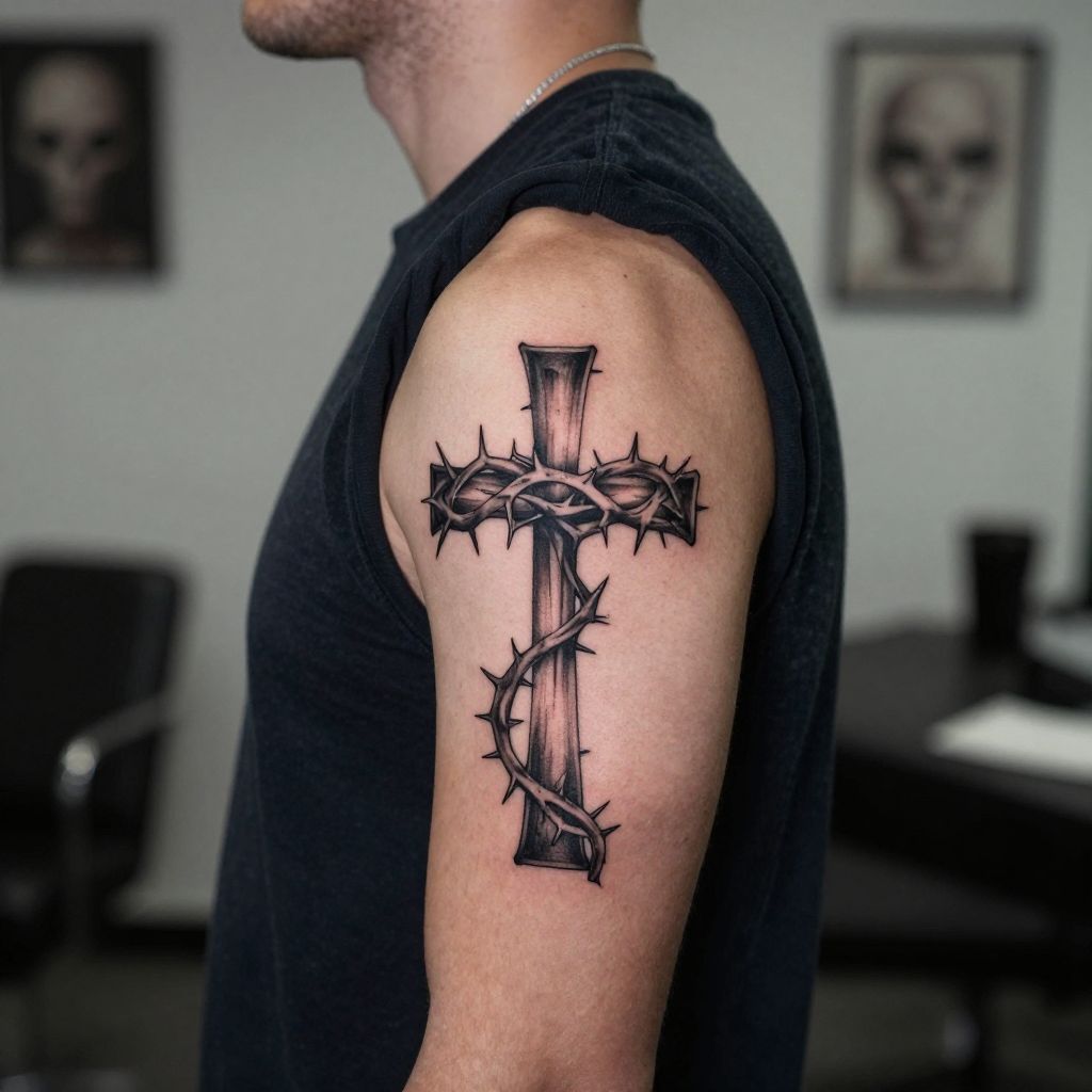 Cross With Crown of Thorns tattoo idea