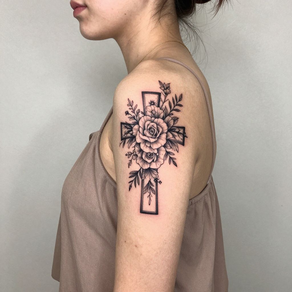 Floral Cross tattoo idea
