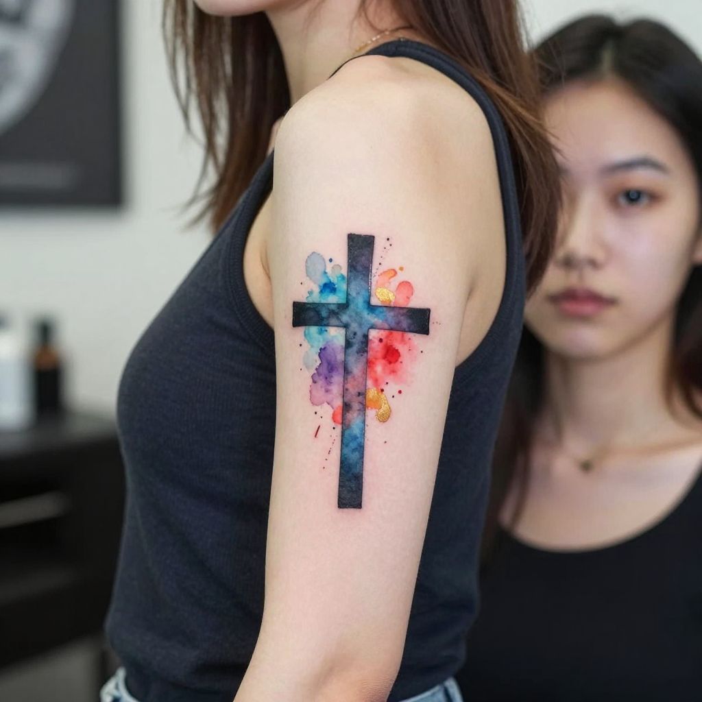 Watercolor Cross tattoo idea