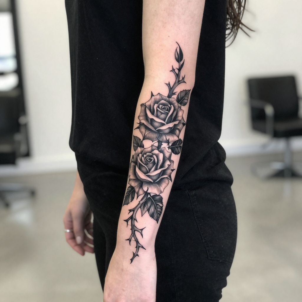 Dark Floral with Black Roses tattoo idea