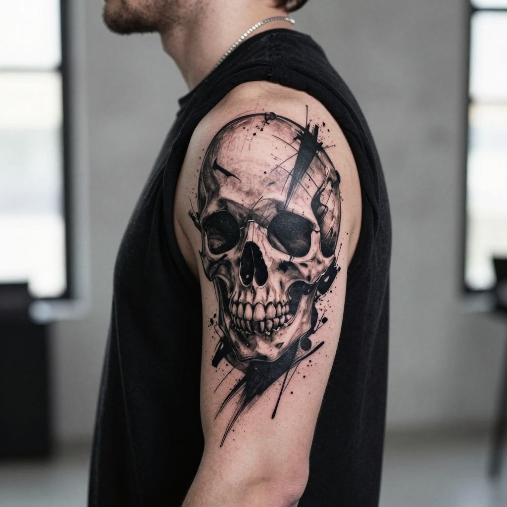 Abstract Skull with Ink Splatter tattoo idea