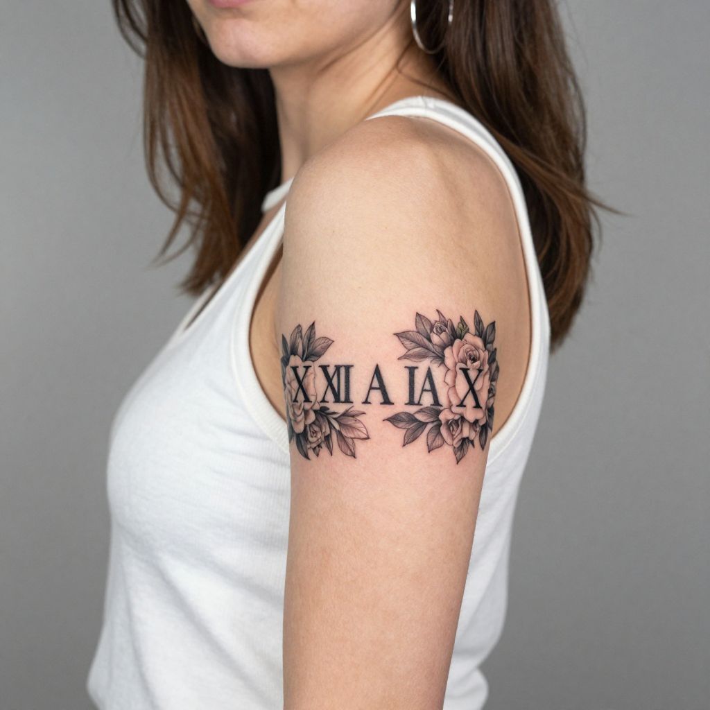 Roman Numerals with Floral Frame Tattoo