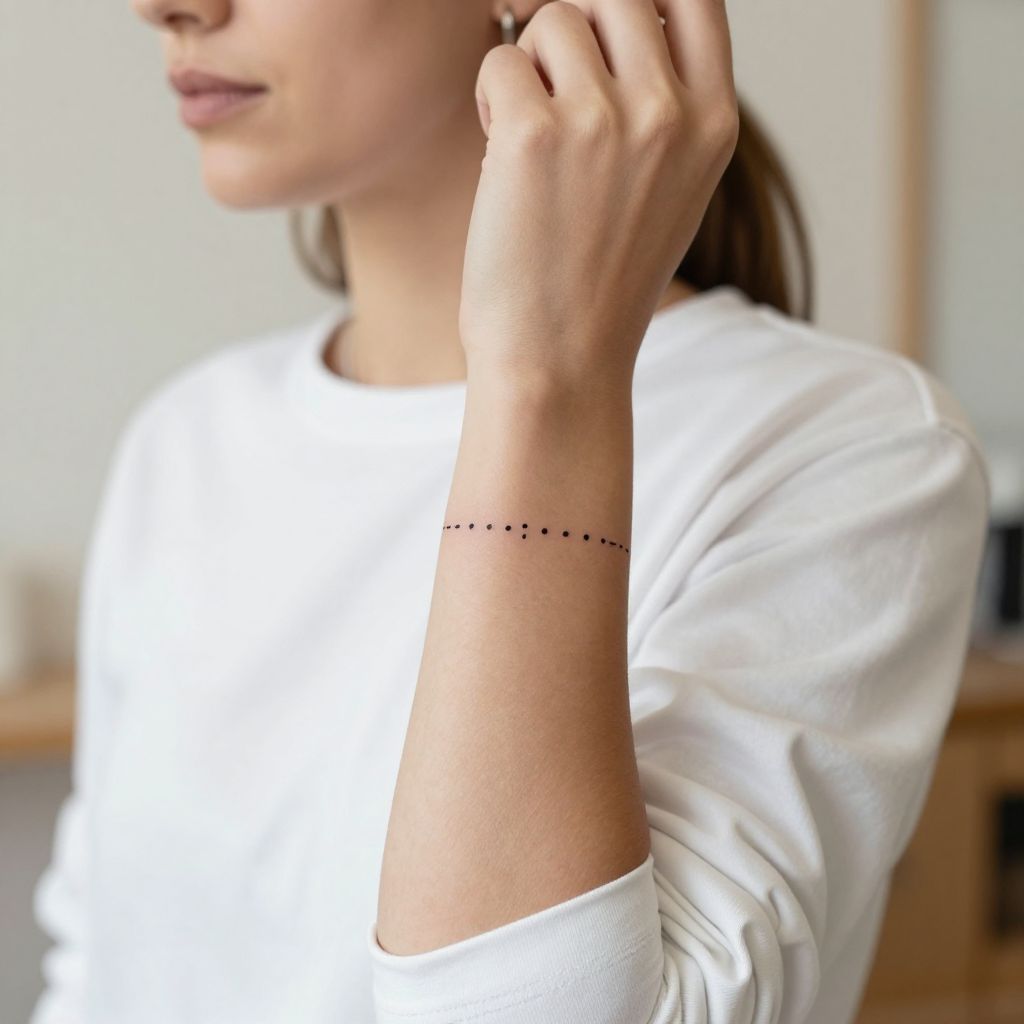 Minimalist Dots and Dashes Date Tattoo