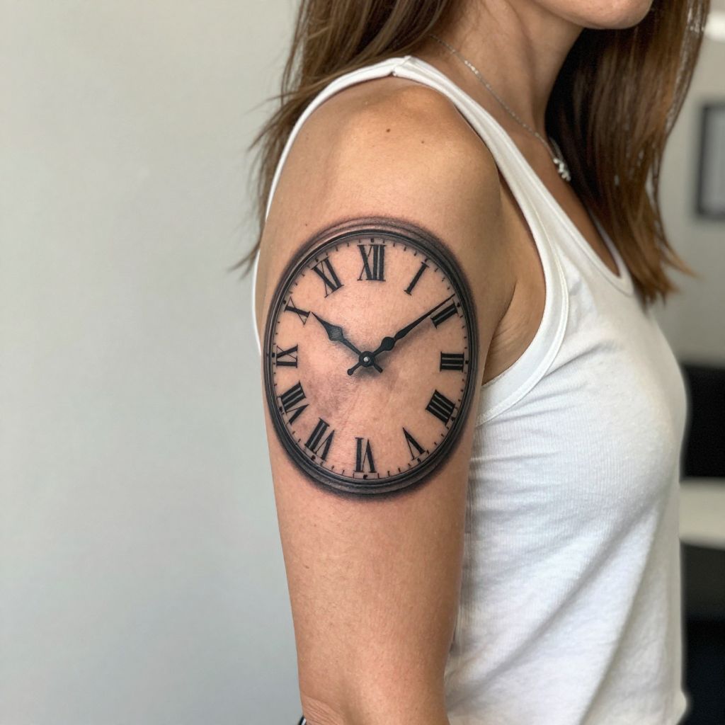 Clock Face Showing Date Time Tattoo