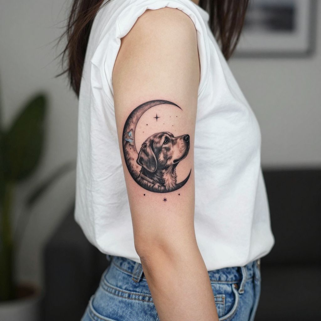 Dog And Moon Tattoo