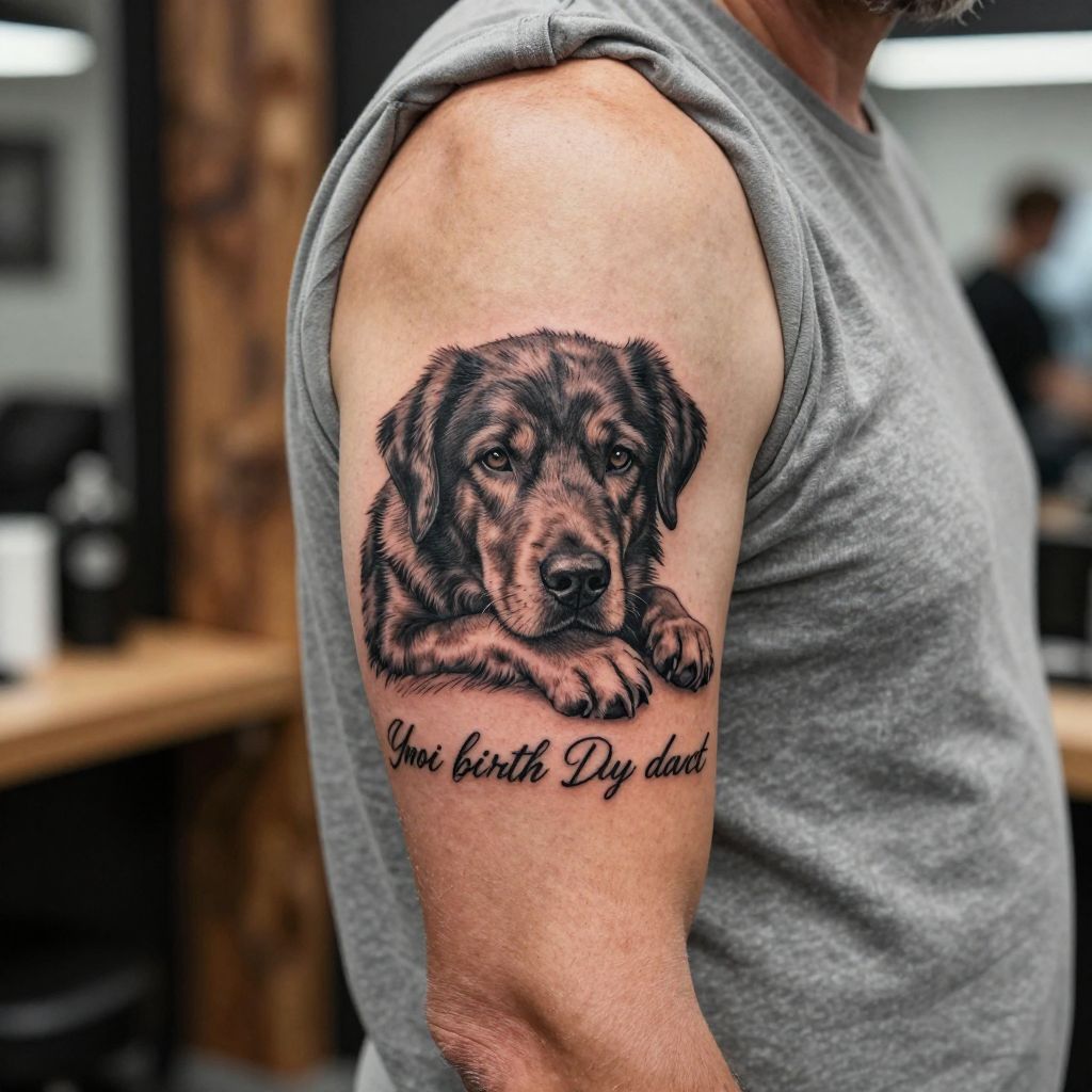 Dog Memorial Tattoo With Date