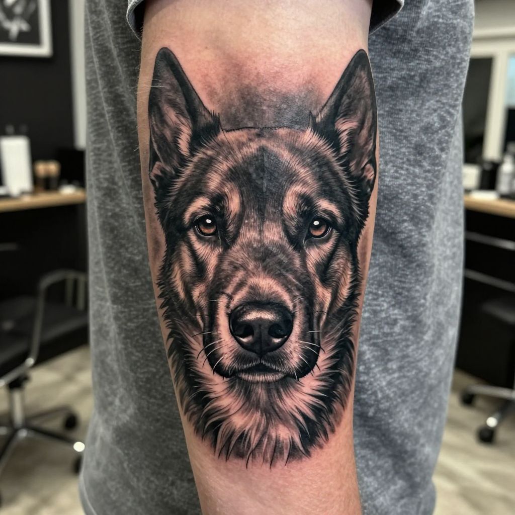 Realistic Dog Face Tattoo