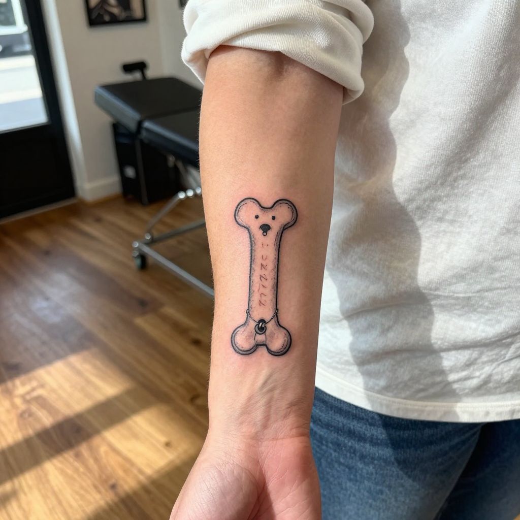 Dog Bone And Collar Tag Tattoo