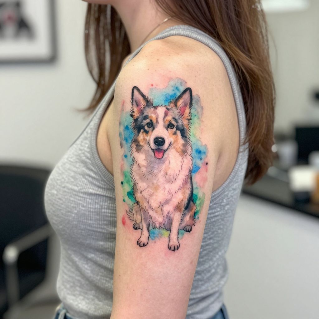 Watercolor Dog Tattoo