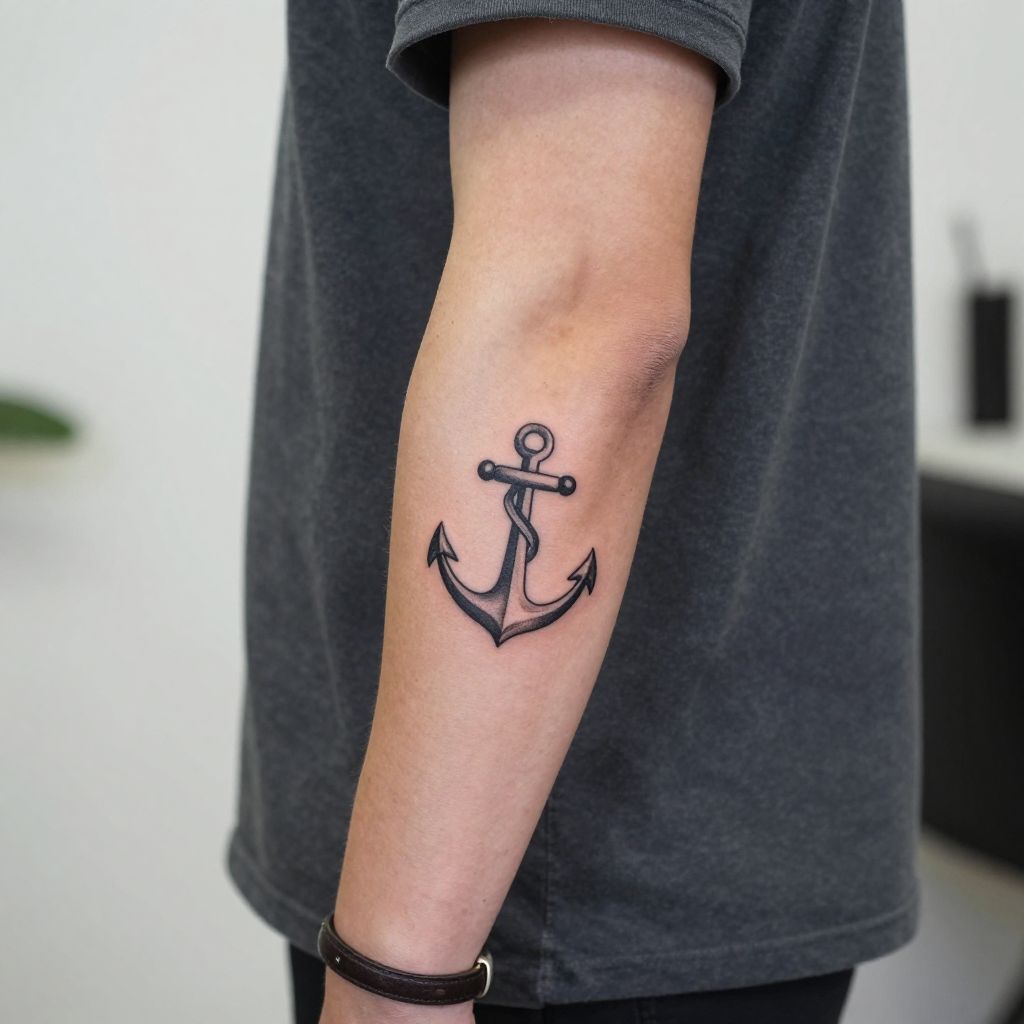 Small anchor elbow tattoo idea