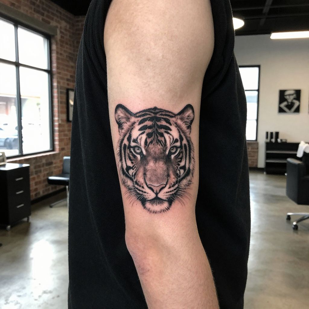 Tiger eye elbow tattoo idea