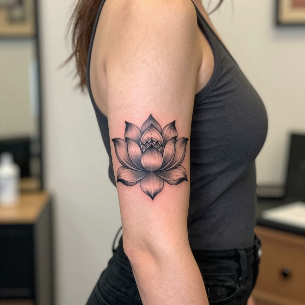 Webbed lotus elbow tattoo idea