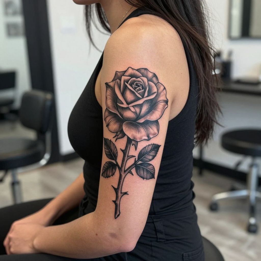 Rose over the elbow tattoo idea