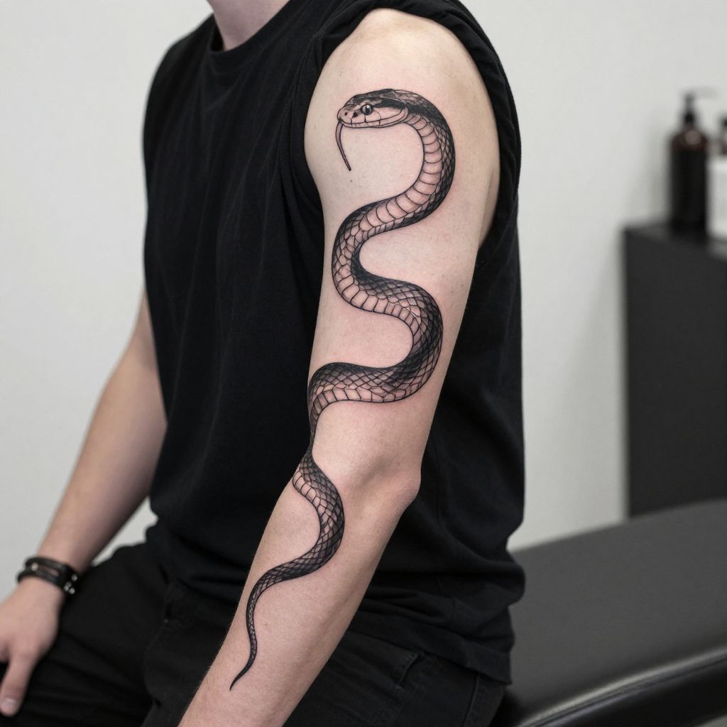Snake wrapped around the elbow tattoo idea