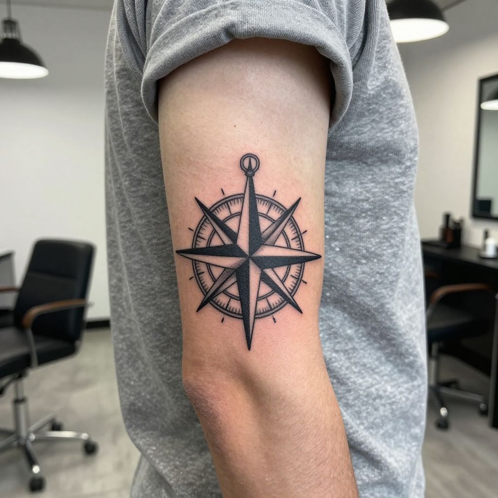 Compass rose elbow tattoo idea