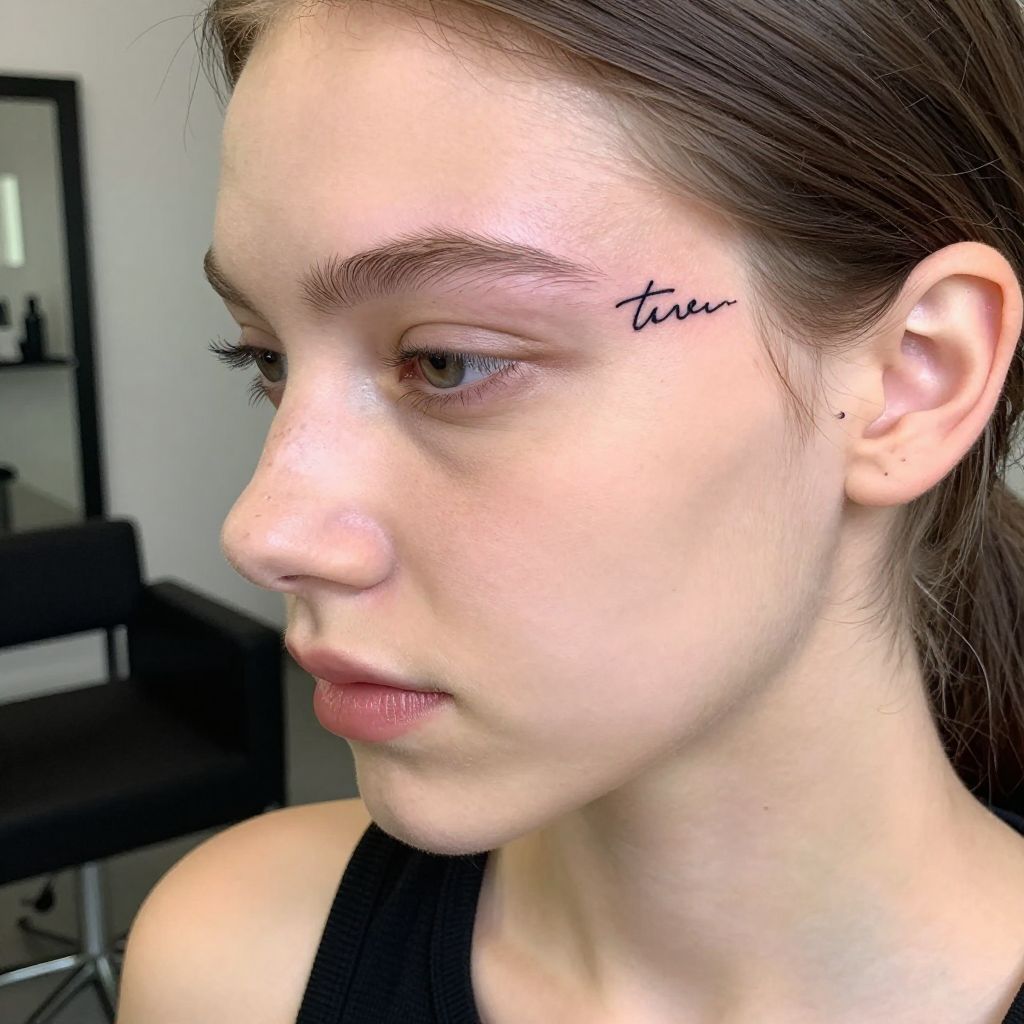 Script Word face tattoo idea