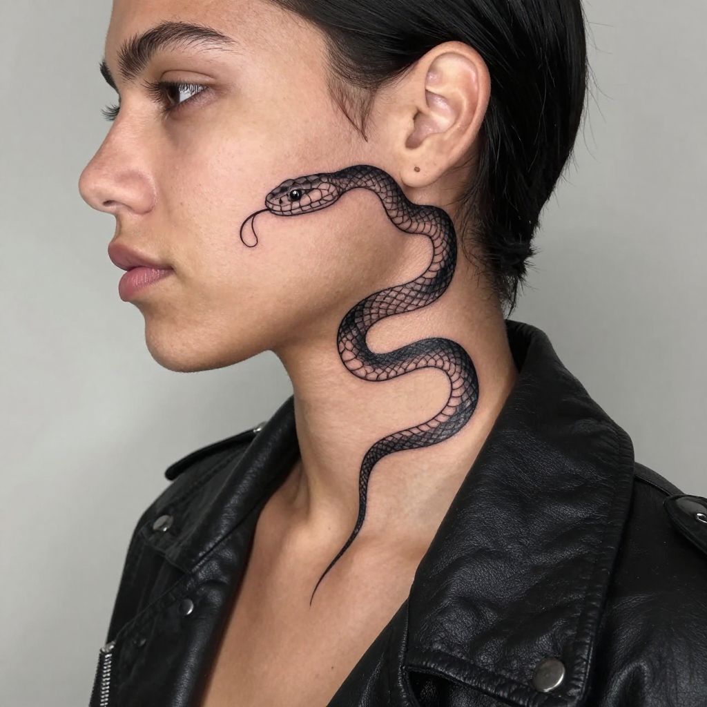 Small Snake Curve face tattoo idea