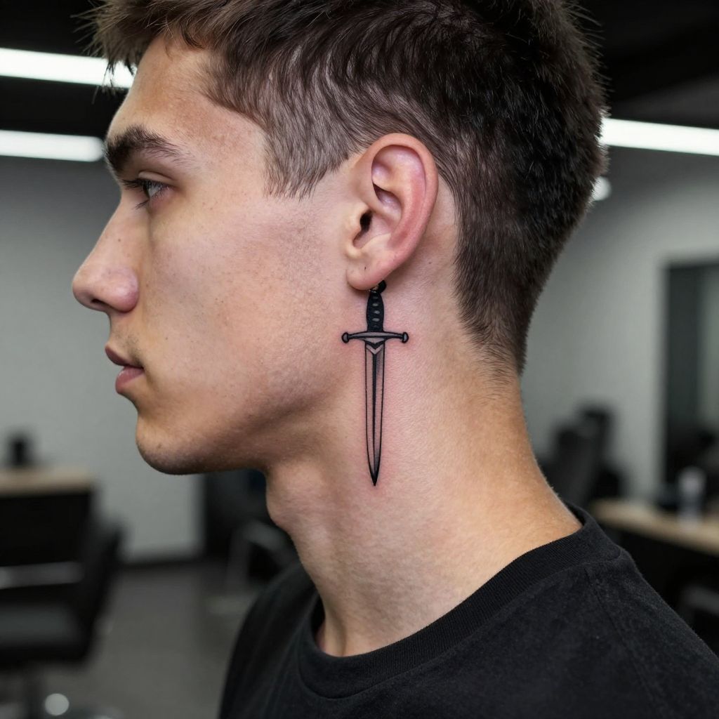 Tiny Dagger face tattoo idea
