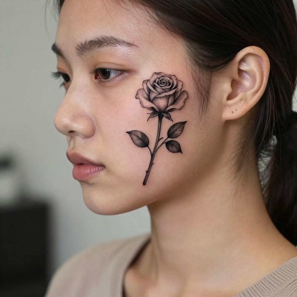 Tiny Rose face tattoo idea