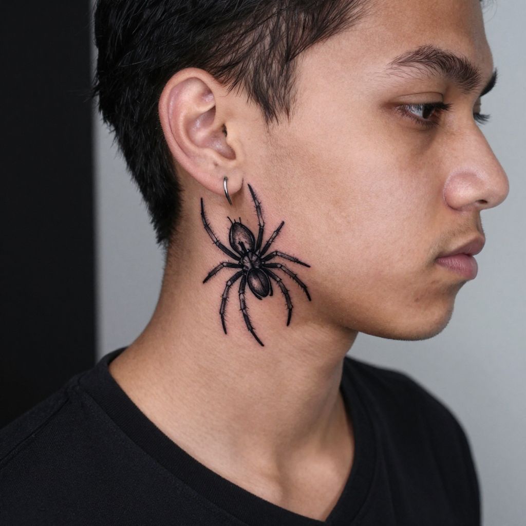 Tiny Spider face tattoo idea