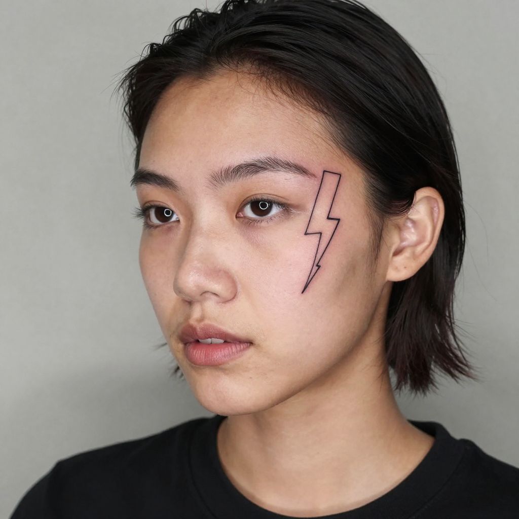 Tiny Lightning Bolt face tattoo idea
