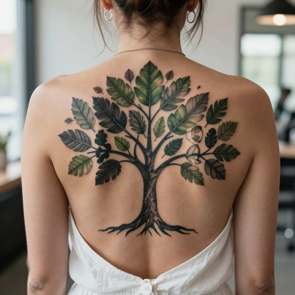 Tree with Leaf Silhouettes