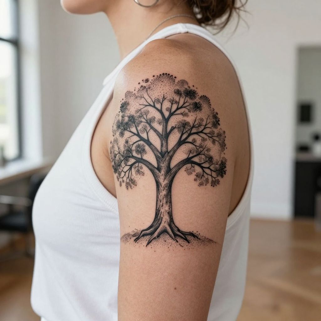 Abstract Dotwork Family Tree