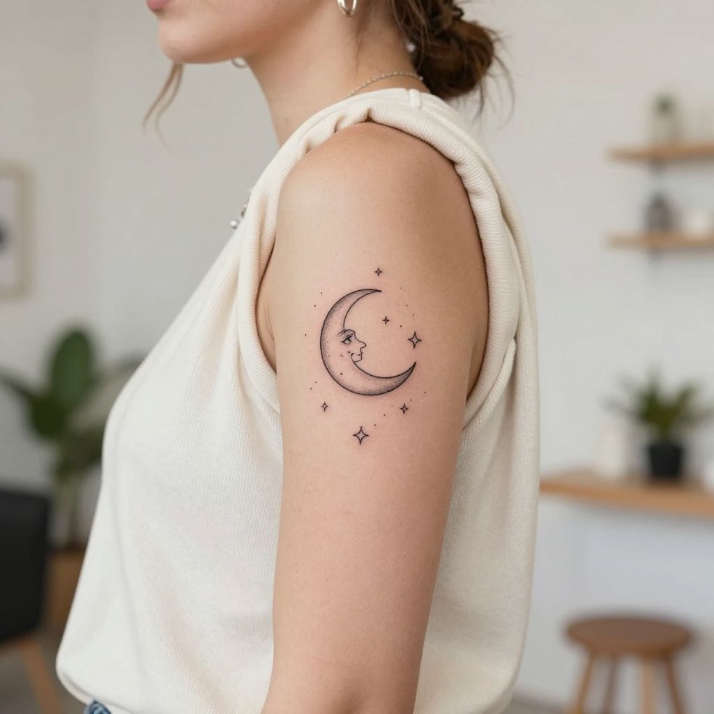 Crescent Moon And Stars tattoo idea