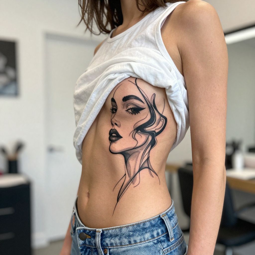 Bold Abstract Line Art on the Ribcage