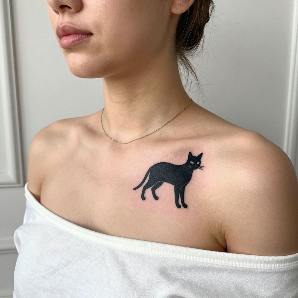 Small Cat Silhouette on the Collarbone